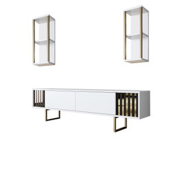 Hanah Home Gold Line Mueble de TV Blanco y Negro con Patas Metálicas